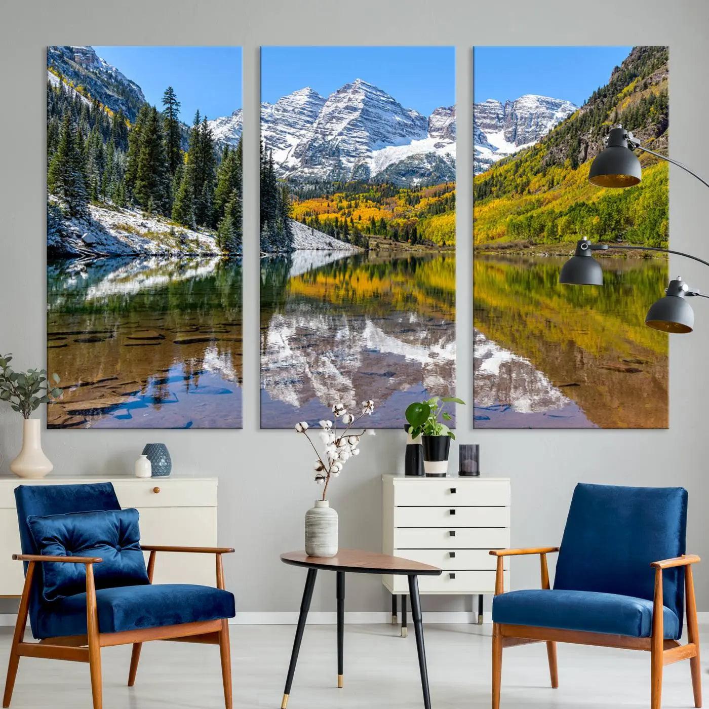 Maroon Bells Canvas Print, Maroon Lake Wall Art, Autumn Landscape Photography