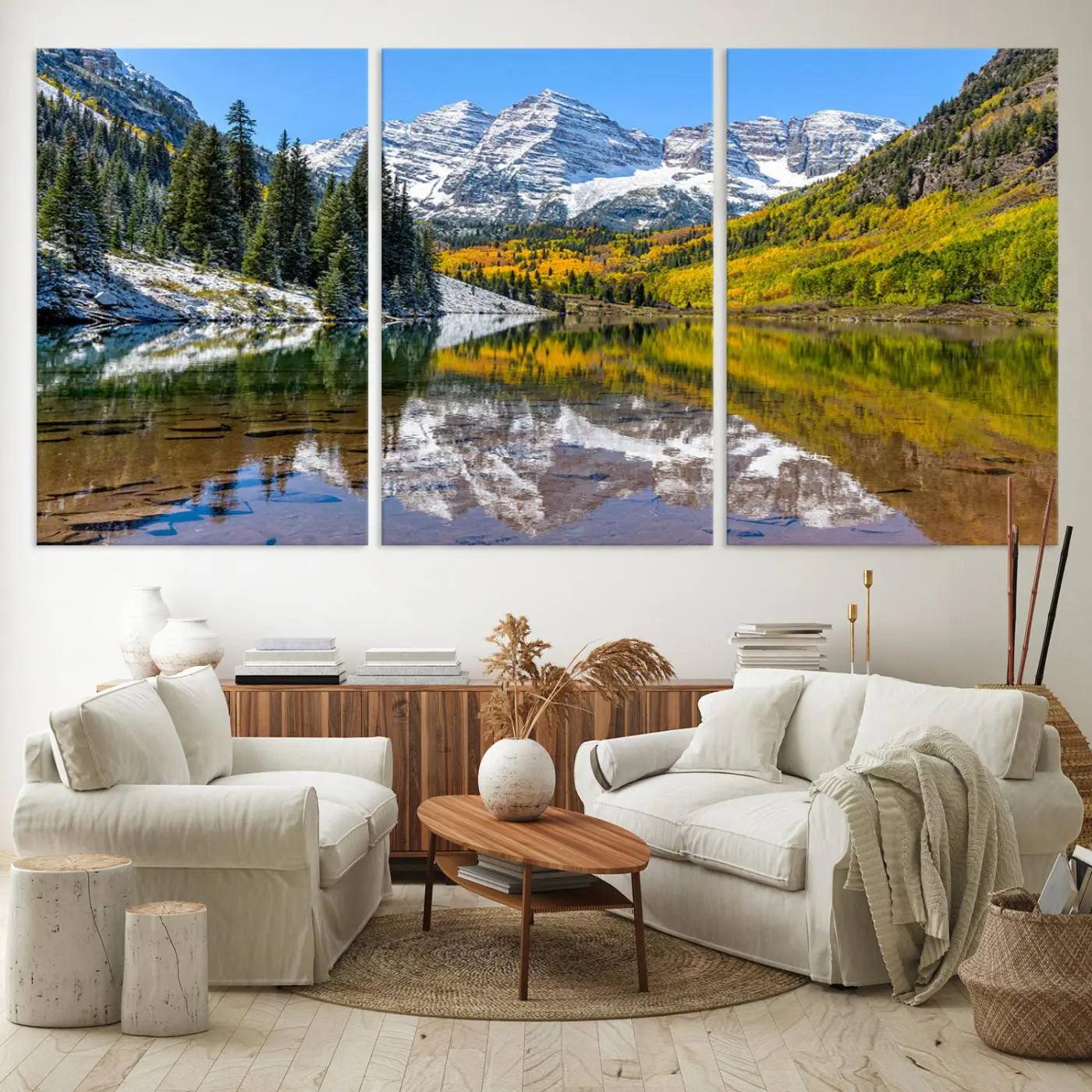 Maroon Bells Canvas Print, Maroon Lake Wall Art, Autumn Landscape Photography