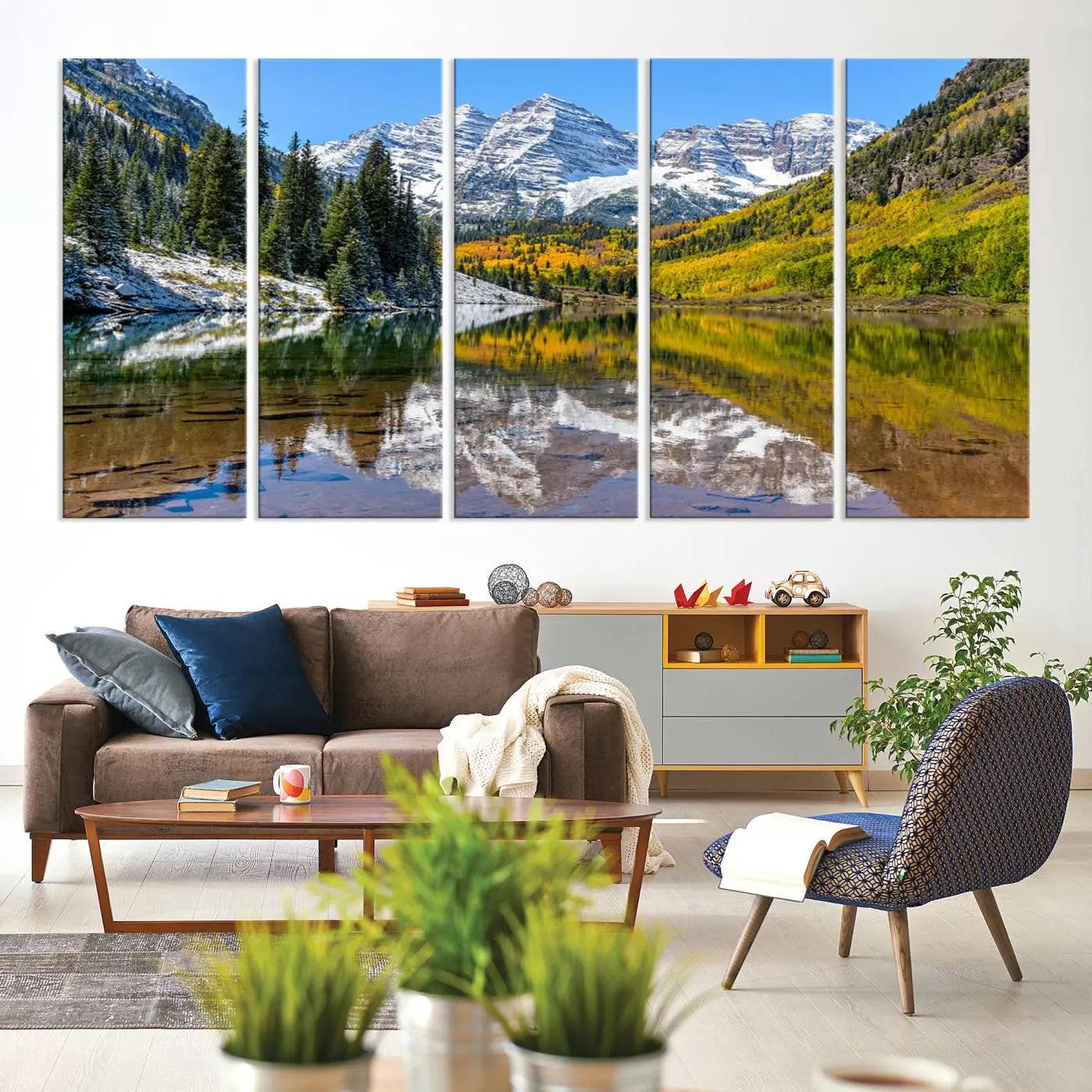 Maroon Bells Canvas Print, Maroon Lake Wall Art, Autumn Landscape Photography