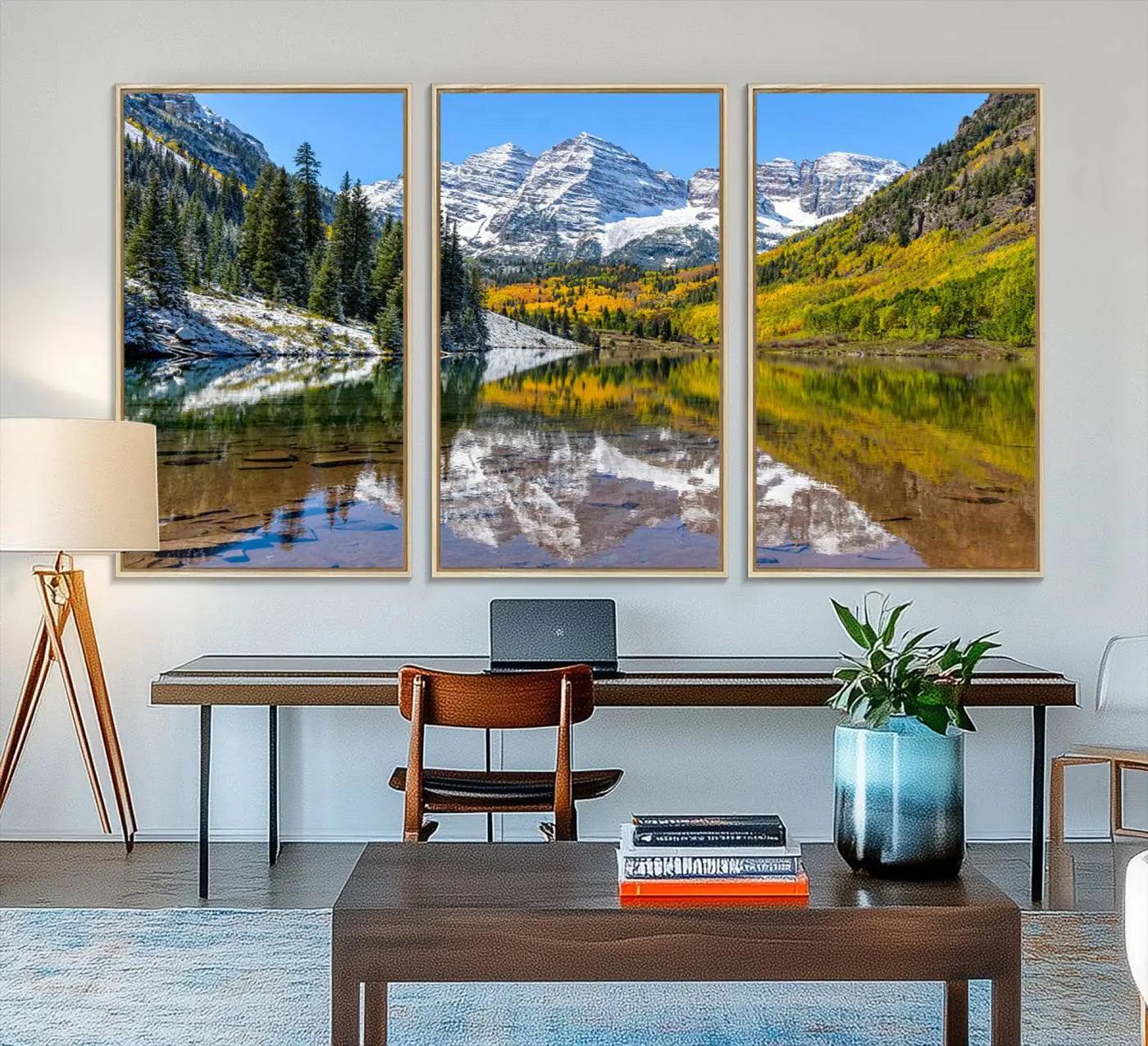 44602-MGV-FC-48X32-3P_Natural-Maroon Bells Canvas Print, Maroon Lake Wall Art, Autumn Landscape Photography