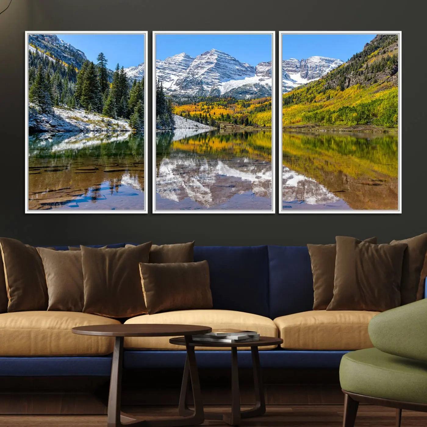 44602-MGV-FC-60X30-3P_White-Maroon Bells Canvas Print, Maroon Lake Wall Art, Autumn Landscape Photography