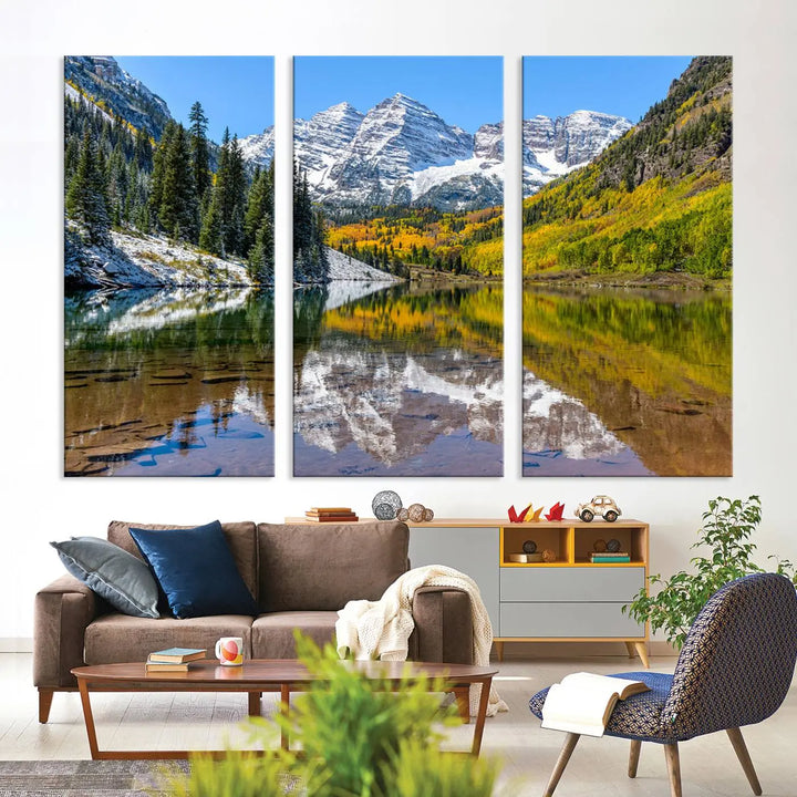 Maroon Bells Canvas Print, Maroon Lake Wall Art, Autumn Landscape Photography, Snow-Capped Peaks Reflection, Aspen Colorado Wall Art, Nature Decor