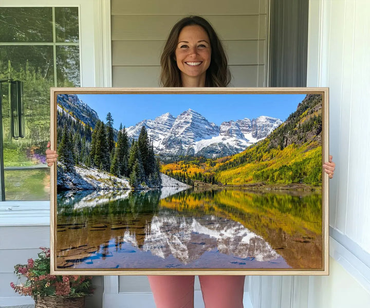 Maroon Bells Canvas Print, Maroon Lake Wall Art, Autumn Landscape Photography, Snow-Capped Peaks Reflection, Aspen Colorado Wall Art, Nature Decor