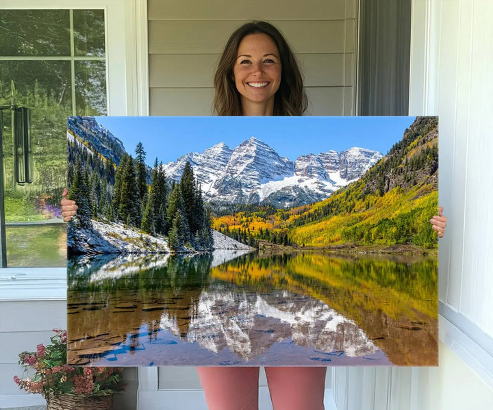 Maroon Bells Canvas Print, Maroon Lake Wall Art, Autumn Landscape Photography, Snow-Capped Peaks Reflection, Aspen Colorado Wall Art, Nature Decor