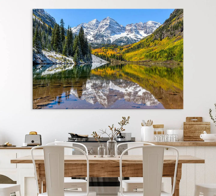 Maroon Bells Canvas Print, Maroon Lake Wall Art, Autumn Landscape Photography, Snow-Capped Peaks Reflection, Aspen Colorado Wall Art, Nature Decor