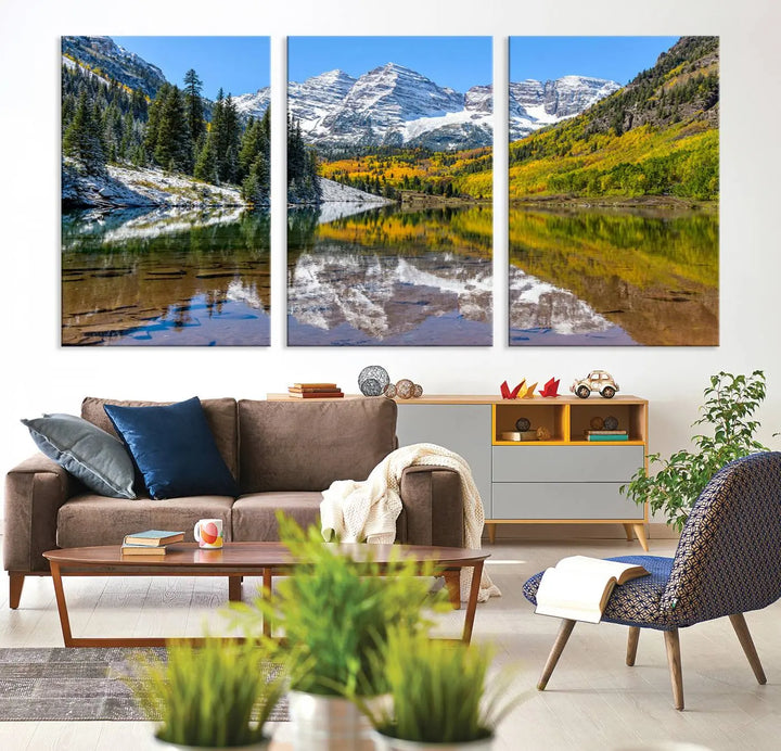 Maroon Bells Canvas Print, Maroon Lake Wall Art, Autumn Landscape Photography, Snow-Capped Peaks Reflection, Aspen Colorado Wall Art, Nature Decor