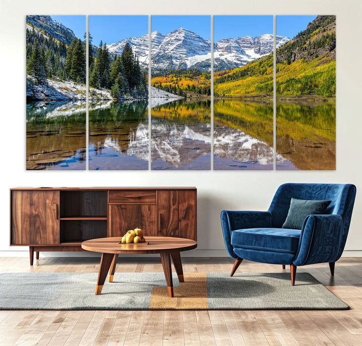 Maroon Bells Canvas Print, Maroon Lake Wall Art, Autumn Landscape Photography, Snow-Capped Peaks Reflection, Aspen Colorado Wall Art, Nature Decor