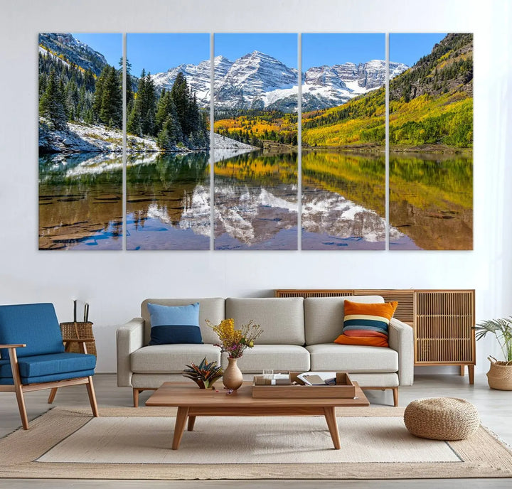 Maroon Bells Canvas Print, Maroon Lake Wall Art, Autumn Landscape Photography, Snow-Capped Peaks Reflection, Aspen Colorado Wall Art, Nature Decor