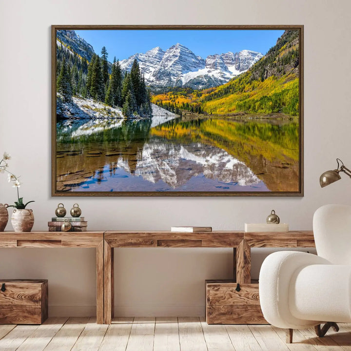 Maroon Bells Canvas Print, Maroon Lake Wall Art, Autumn Landscape Photography, Snow-Capped Peaks Reflection, Aspen Colorado Wall Art, Nature Decor