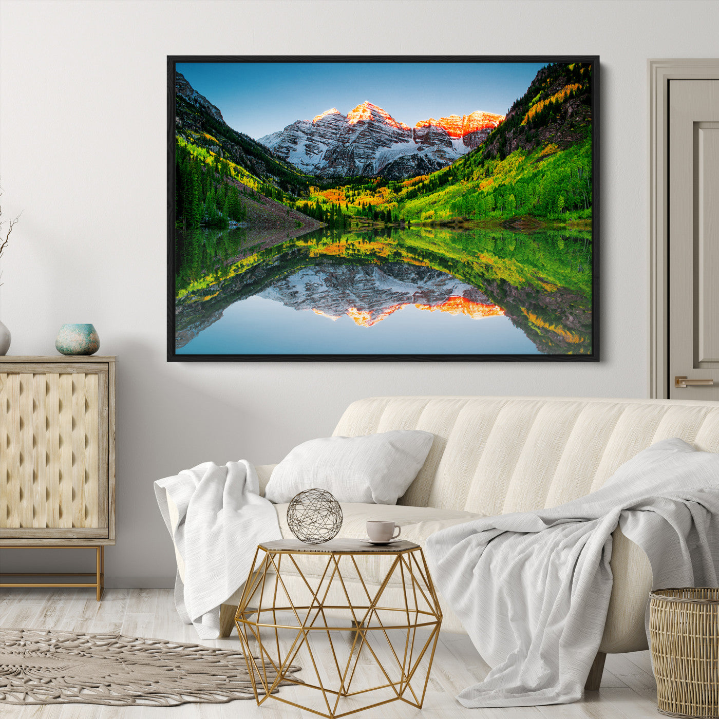 Maroon Bells Lake Print Wall Art – Majestic Colorado Mountain Landscape, Autumn Reflection, Multi-Panel Framed Artwork for Home