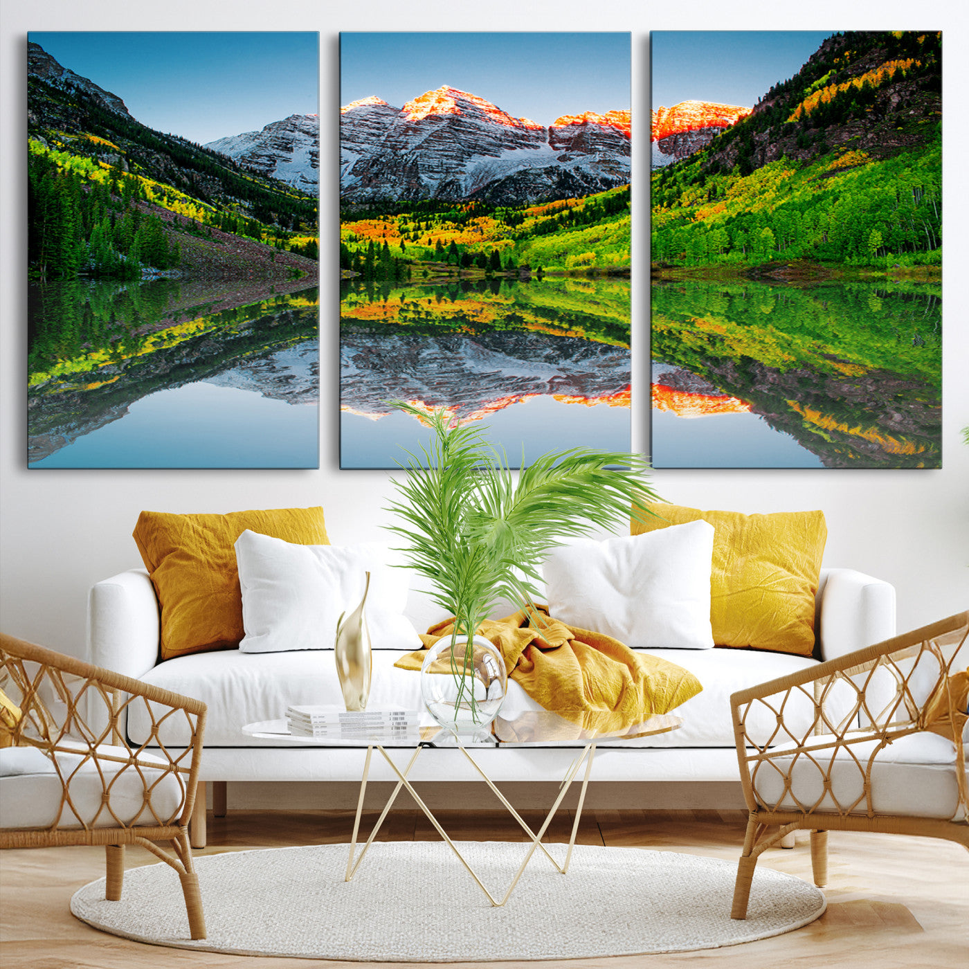 17996974-MGV-CV-36X24-Maroon Bells Lake Print Wall Art – Majestic Colorado Mountain Landscape, Autumn Reflection, Multi-Panel Framed Artwork for Home