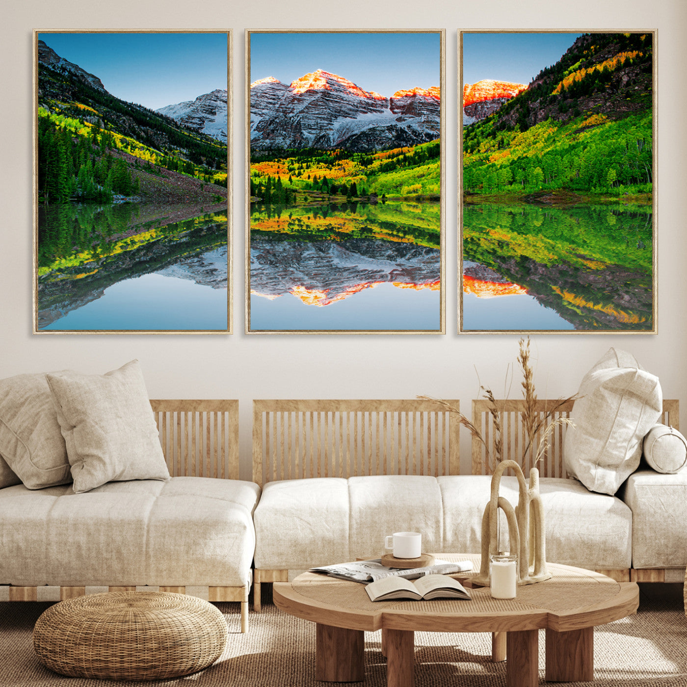 17996974-MGV-CV-36X24-Maroon Bells Lake Print Wall Art – Majestic Colorado Mountain Landscape, Autumn Reflection, Multi-Panel Framed Artwork for Home