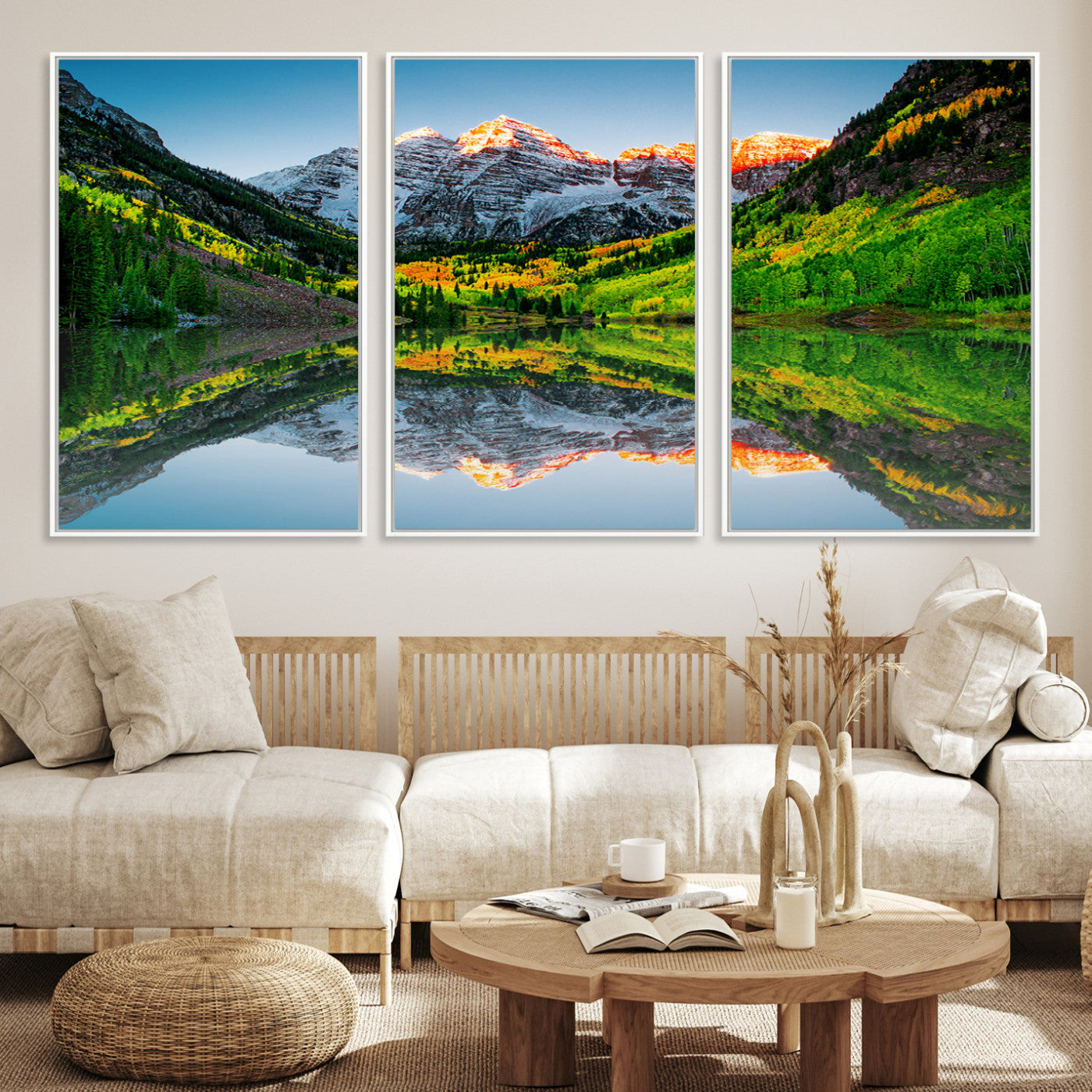 17996974-MGV-CV-36X24-Maroon Bells Lake Print Wall Art – Majestic Colorado Mountain Landscape, Autumn Reflection, Multi-Panel Framed Artwork for Home