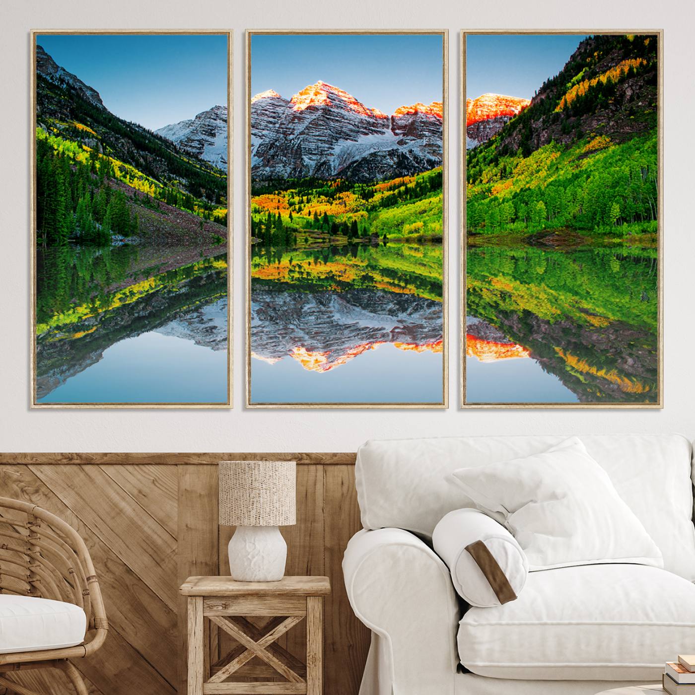 17996974-MGV-CV-36X24-Maroon Bells Lake Print Wall Art – Majestic Colorado Mountain Landscape, Autumn Reflection, Multi-Panel Framed Artwork for Home