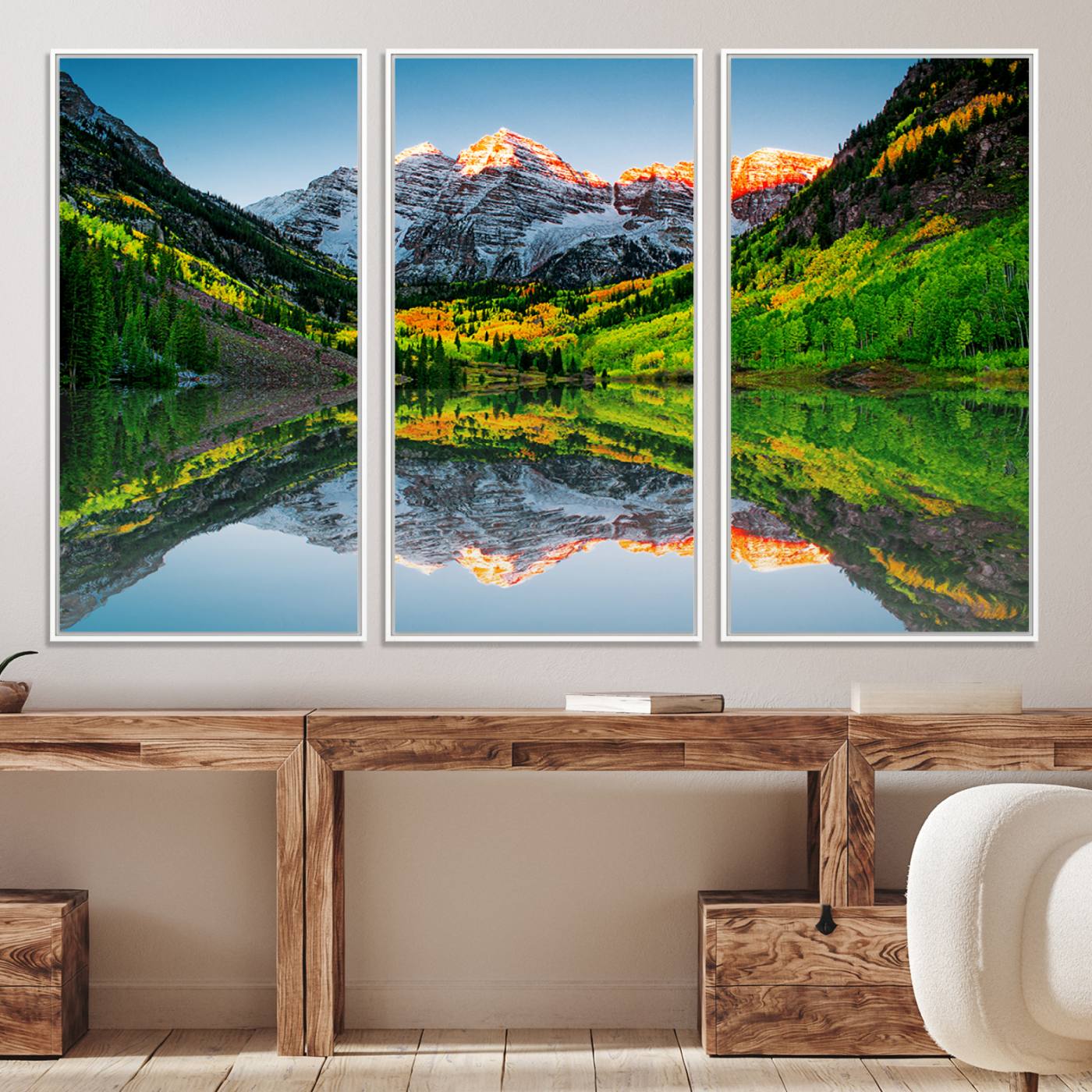 17996974-MGV-CV-36X24-Maroon Bells Lake Print Wall Art – Majestic Colorado Mountain Landscape, Autumn Reflection, Multi-Panel Framed Artwork for Home
