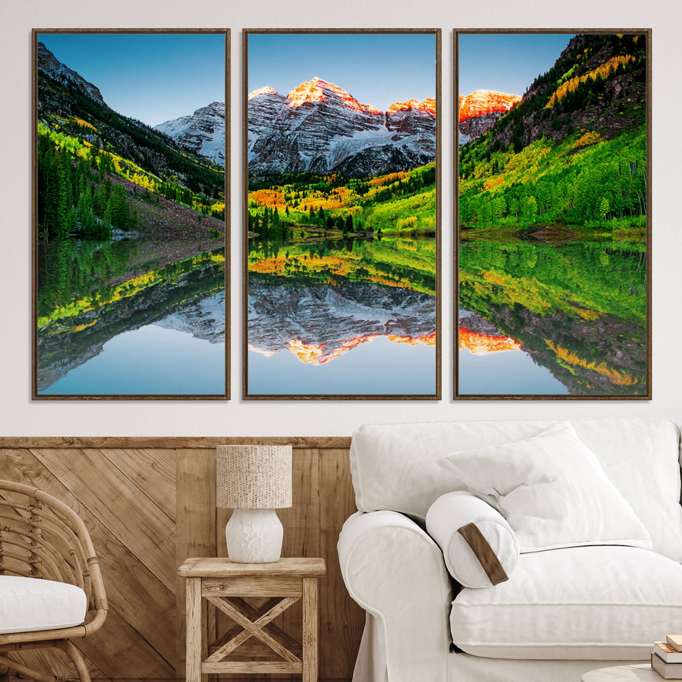 17996974-MGV-CV-36X24-Maroon Bells Lake Print Wall Art – Majestic Colorado Mountain Landscape, Autumn Reflection, Multi-Panel Framed Artwork for Home