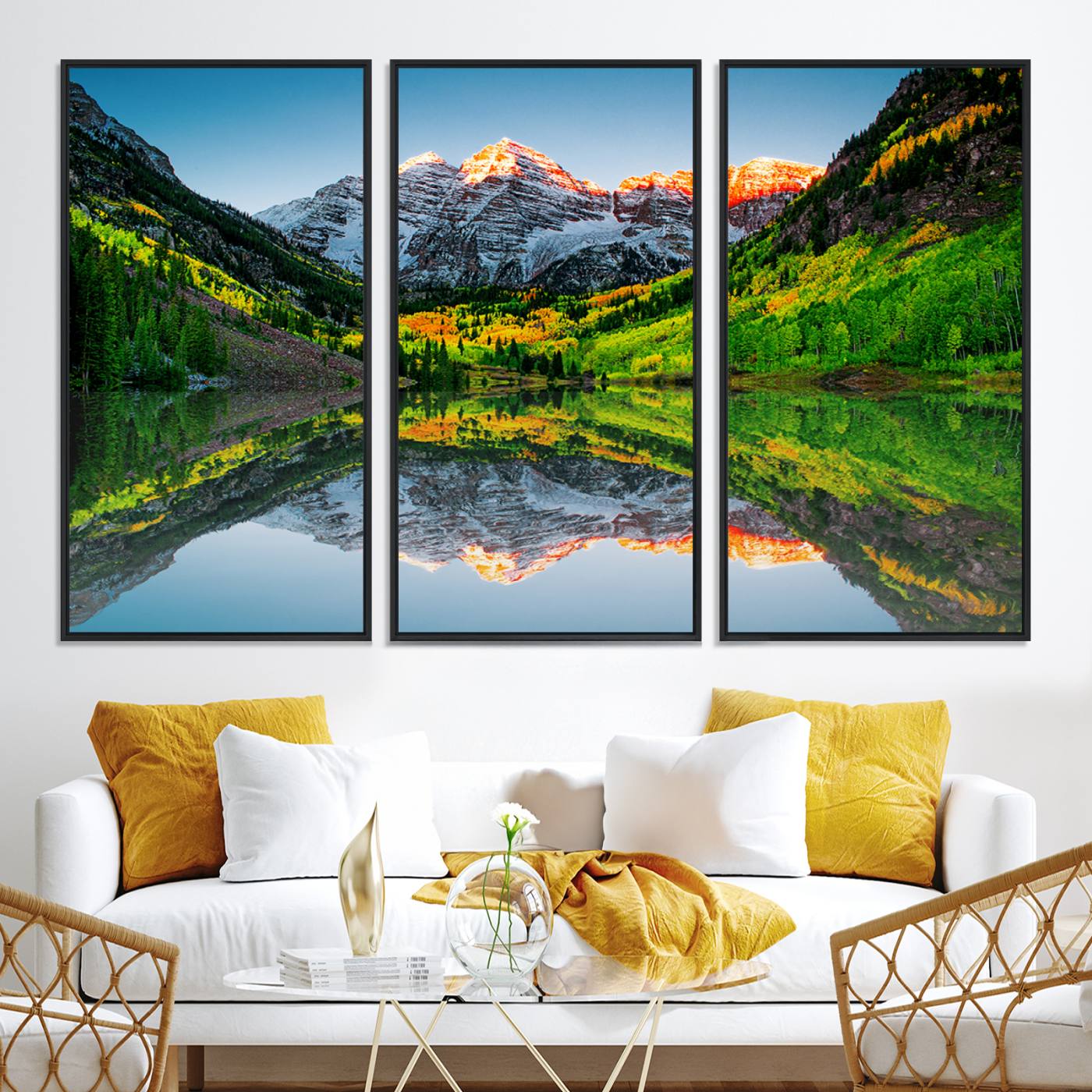 17996974-MGV-CV-36X24-Maroon Bells Lake Print Wall Art – Majestic Colorado Mountain Landscape, Autumn Reflection, Multi-Panel Framed Artwork for Home