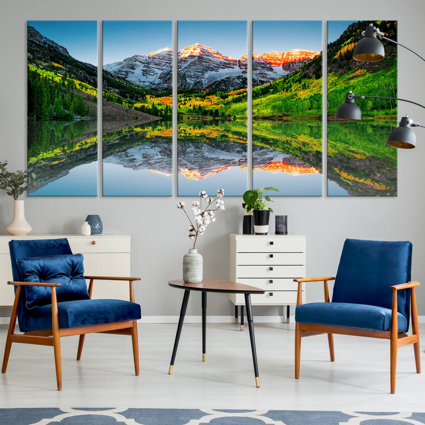 17996974-MGV-CV-36X24-Maroon Bells Lake Print Wall Art – Majestic Colorado Mountain Landscape, Autumn Reflection, Multi-Panel Framed Artwork for Home