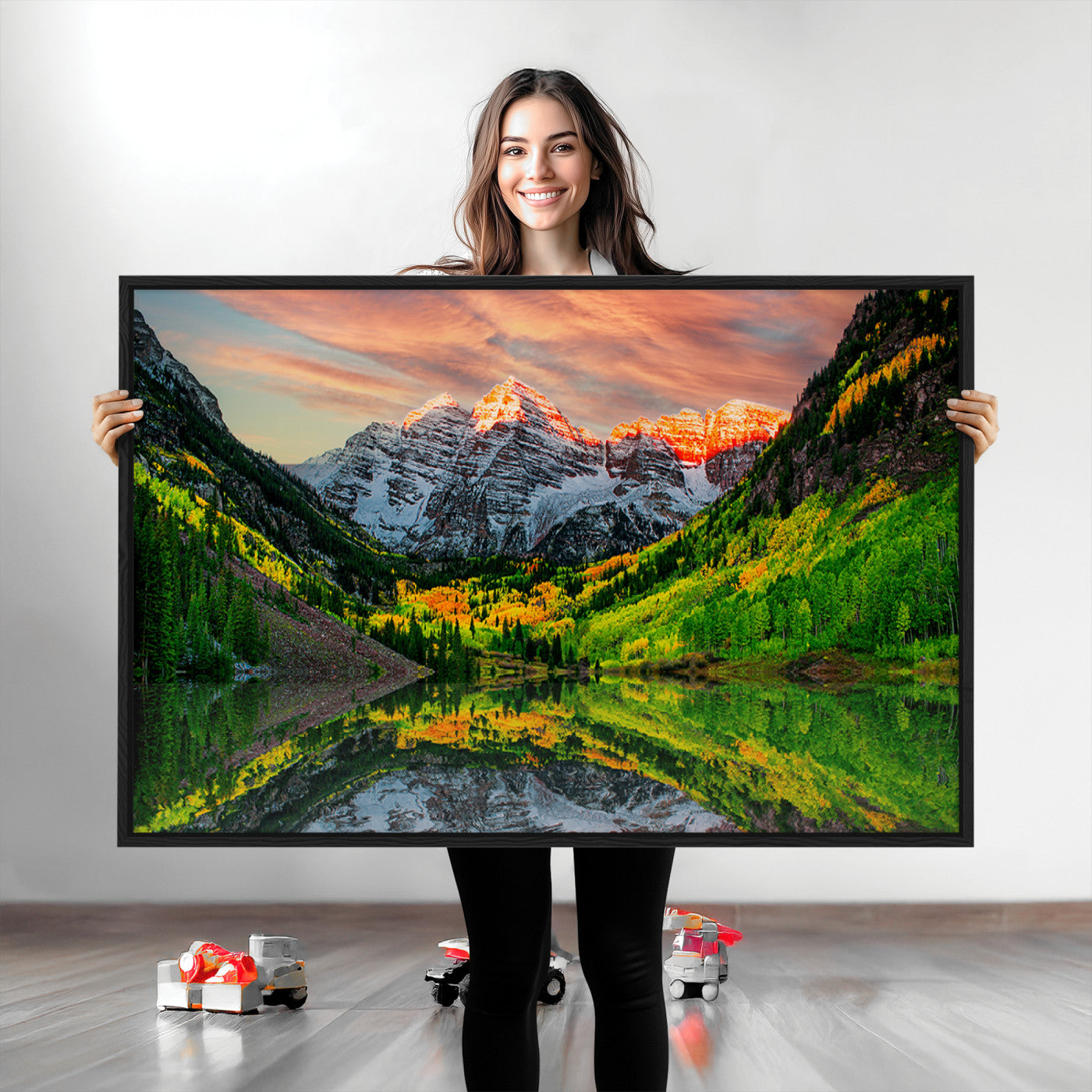 Maroon Bells Lake Wall Art Canvas Print – Majestic Colorado Mountain Landscape, Autumn Reflection, Multi-Panel Framed Artwork for Home,