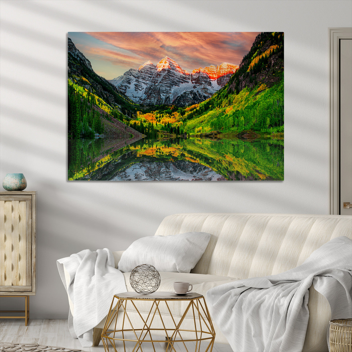 Maroon Bells Lake Wall Art Canvas Print – Majestic Colorado Mountain Landscape, Autumn Reflection, Multi-Panel Framed Artwork for Home,