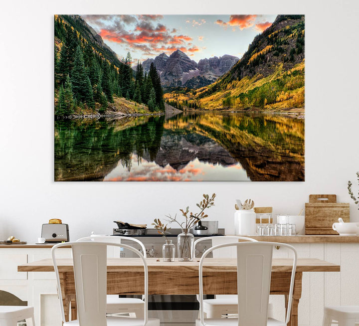 Maroon Bells Wall Art - Scenic Canvas Print of Maroon Bells in Autumn for Elegant Home or Office Decor