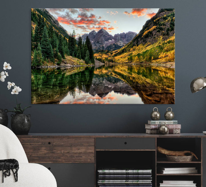 Maroon Bells Wall Art - Scenic Canvas Print of Maroon Bells in Autumn for Elegant Home or Office Decor