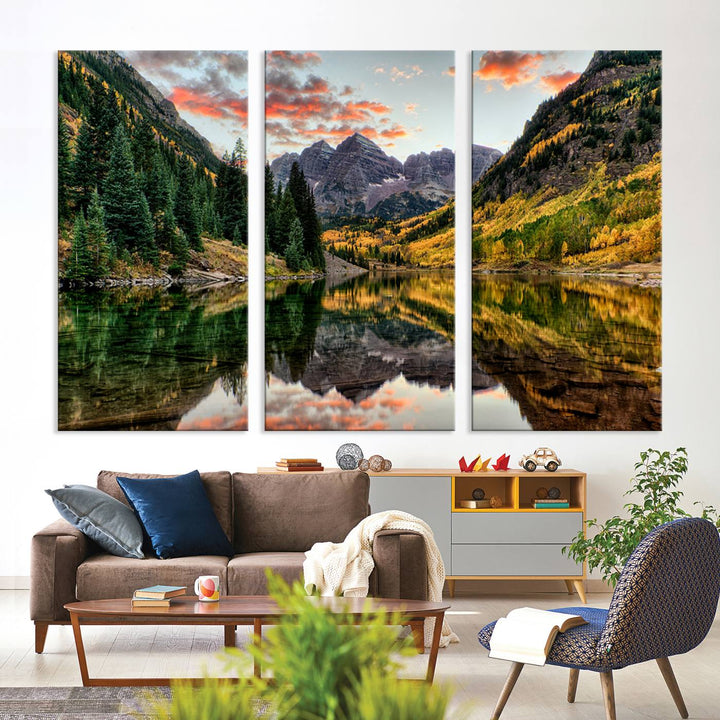 Maroon Bells Wall Art - Scenic Canvas Print of Maroon Bells in Autumn for Elegant Home or Office Decor