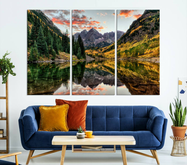 Maroon Bells Wall Art - Scenic Canvas Print of Maroon Bells in Autumn for Elegant Home or Office Decor
