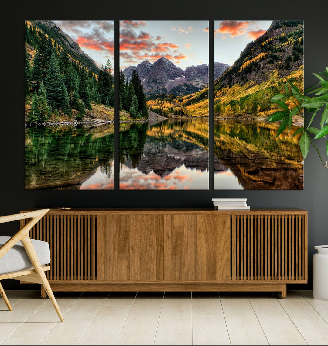 Maroon Bells Wall Art - Scenic Canvas Print of Maroon Bells in Autumn for Elegant Home or Office Decor
