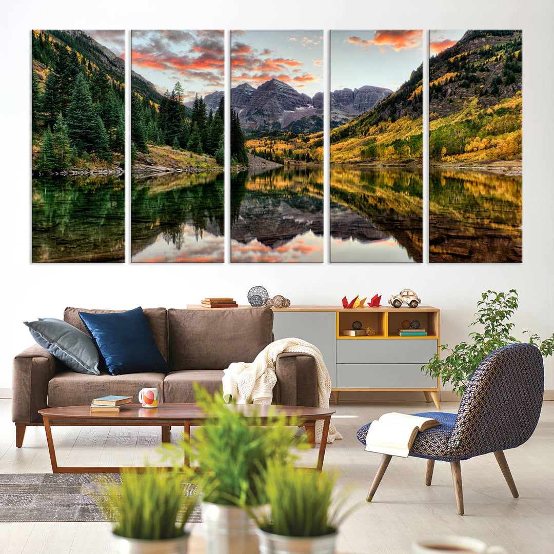 Maroon Bells Wall Art - Scenic Canvas Print of Maroon Bells in Autumn for Elegant Home or Office Decor