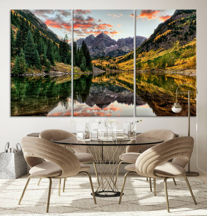 Maroon Bells Wall Art - Scenic Canvas Print of Maroon Bells in Autumn for Elegant Home or Office Decor