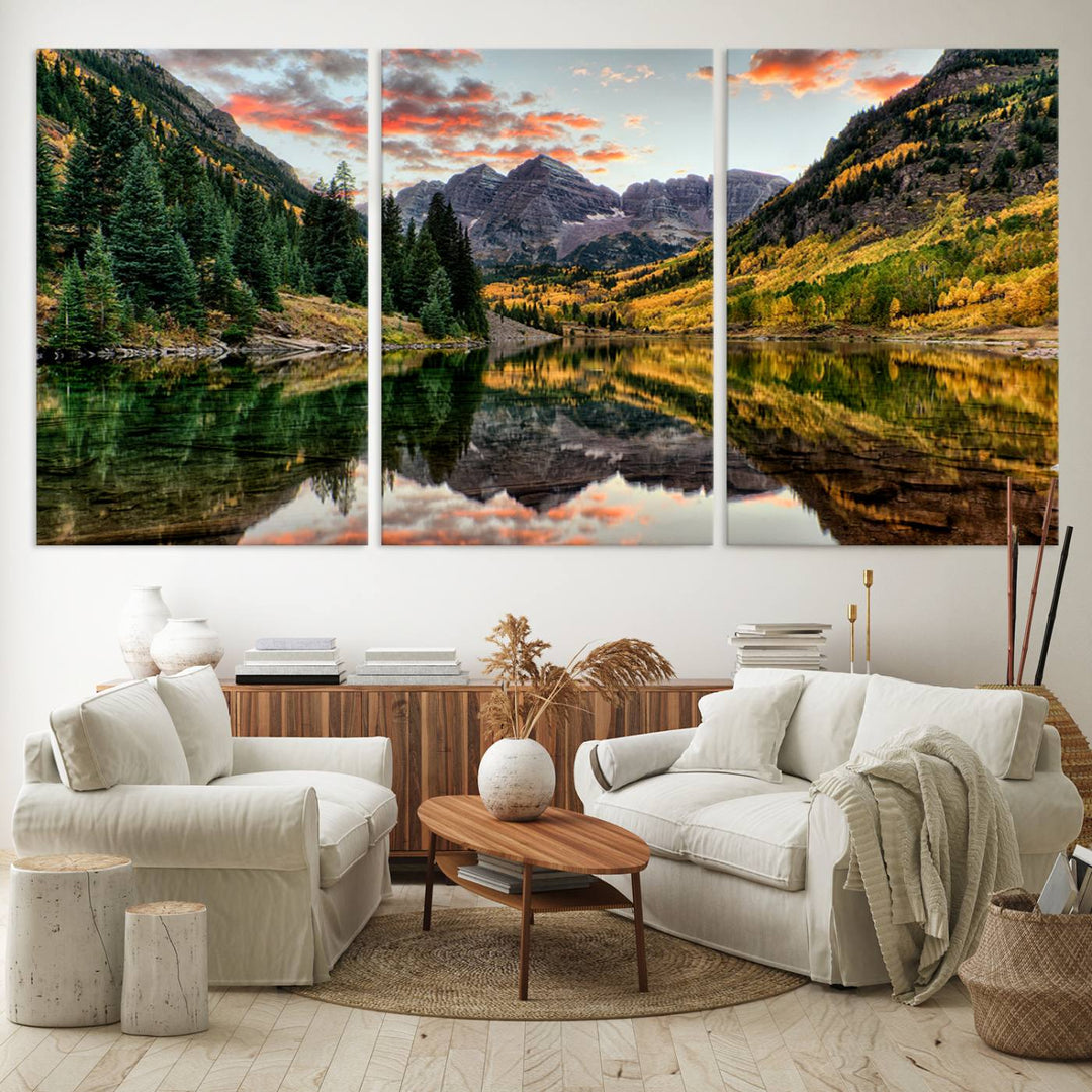 Maroon Bells Wall Art - Scenic Canvas Print of Maroon Bells in Autumn for Elegant Home or Office Decor