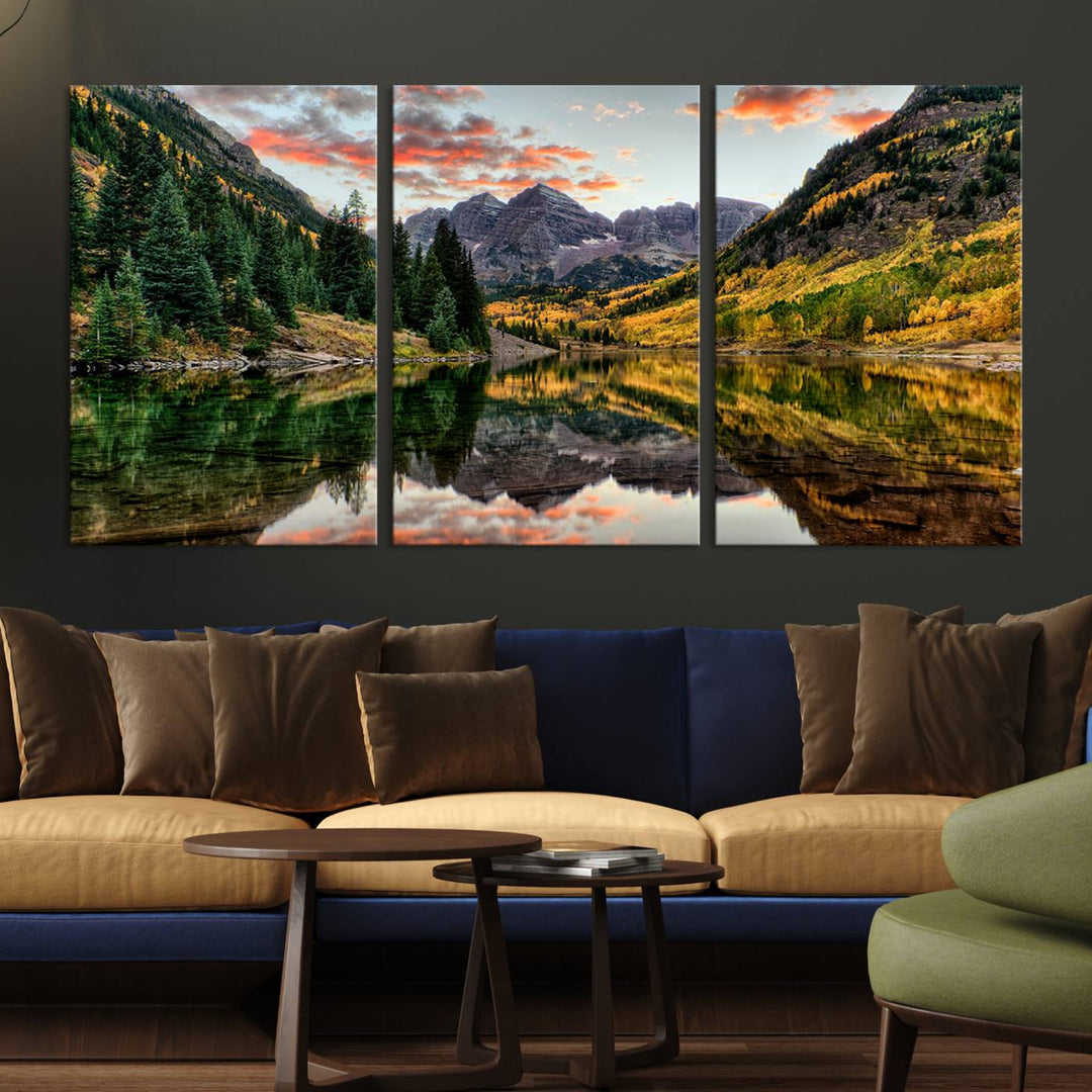 Maroon Bells Wall Art - Scenic Canvas Print of Maroon Bells in Autumn for Elegant Home or Office Decor
