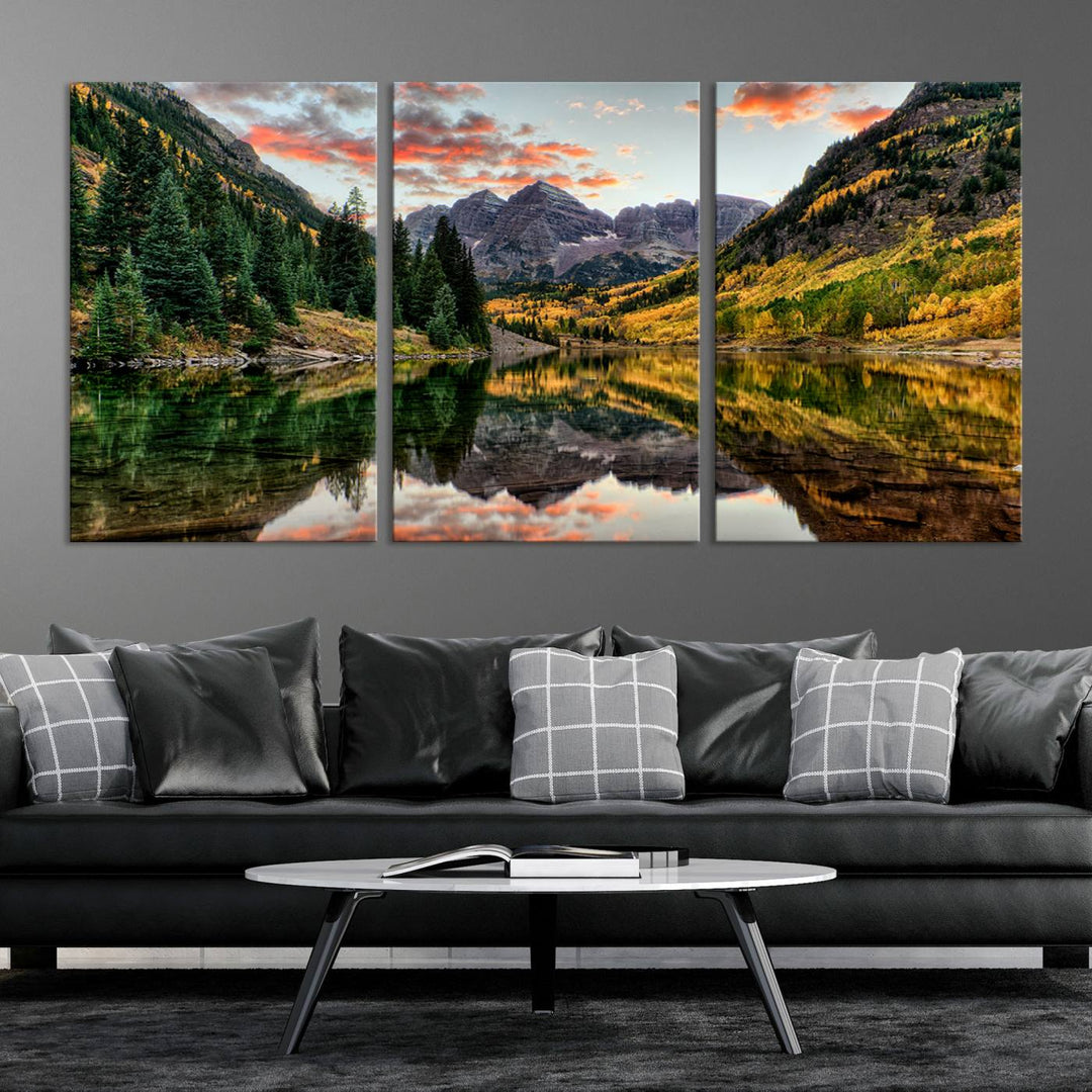 14376-MGV-CV-36X24-Maroon Bells Wall Art - Scenic Canvas Print of Maroon Bells in Autumn for Elegant Home or Office Decor
