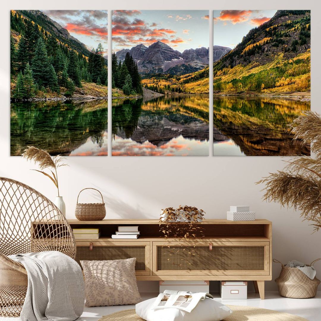 14376-MGV-CV-36X24-Maroon Bells Wall Art - Scenic Canvas Print of Maroon Bells in Autumn for Elegant Home or Office Decor