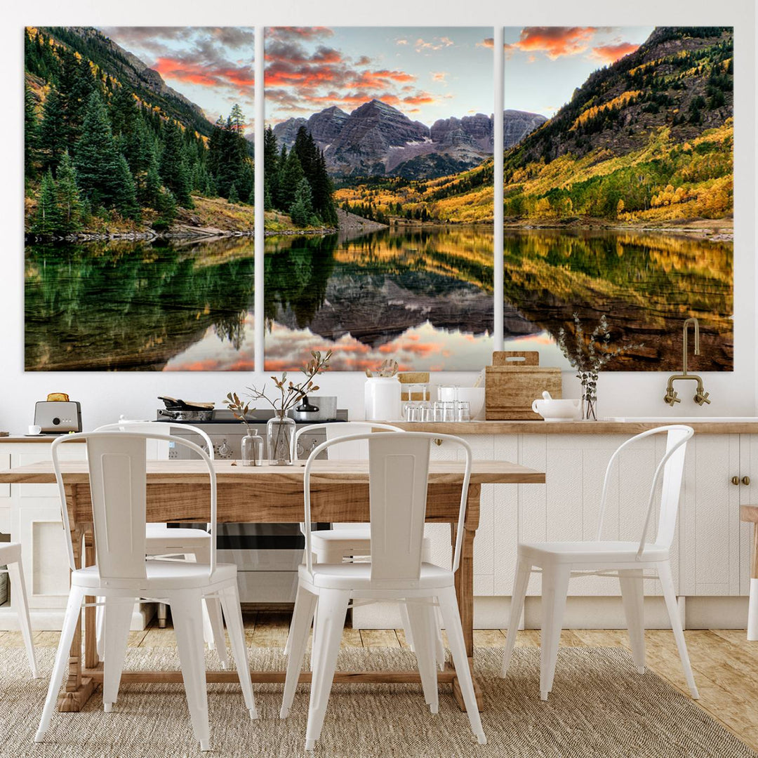 14376-MGV-CV-36X24-Maroon Bells Wall Art - Scenic Canvas Print of Maroon Bells in Autumn for Elegant Home or Office Decor