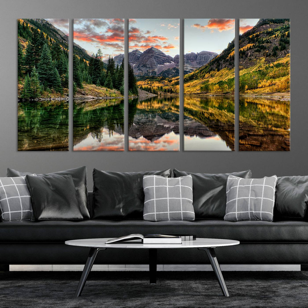 14376-MGV-CV-36X24-Maroon Bells Wall Art - Scenic Canvas Print of Maroon Bells in Autumn for Elegant Home or Office Decor