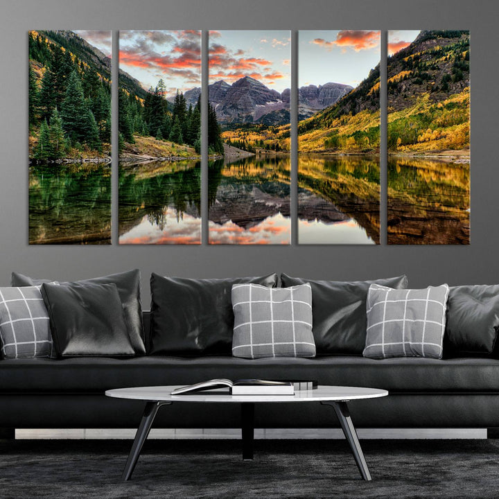 14376-MGV-CV-36X24-Maroon Bells Wall Art - Scenic Canvas Print of Maroon Bells in Autumn for Elegant Home or Office Decor