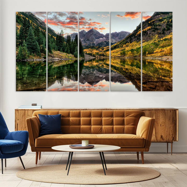 14376-MGV-CV-36X24-Maroon Bells Wall Art - Scenic Canvas Print of Maroon Bells in Autumn for Elegant Home or Office Decor