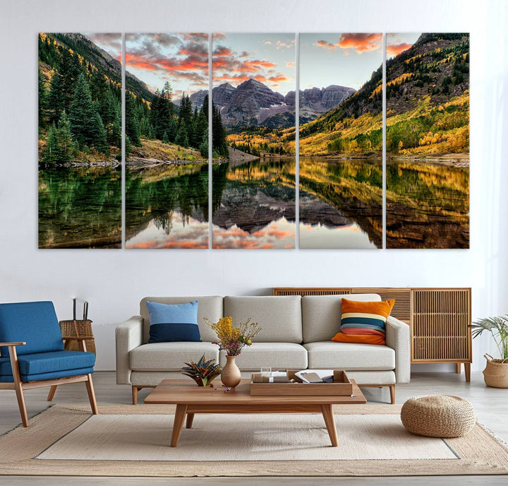 14376-MGV-CV-36X24-Maroon Bells Wall Art - Scenic Canvas Print of Maroon Bells in Autumn for Elegant Home or Office Decor