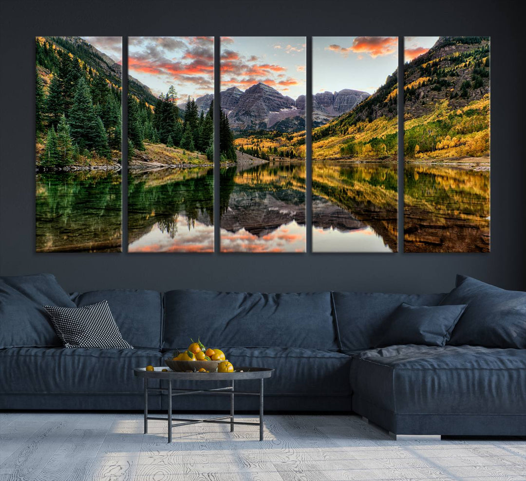 14376-MGV-CV-36X24-Maroon Bells Wall Art - Scenic Canvas Print of Maroon Bells in Autumn for Elegant Home or Office Decor