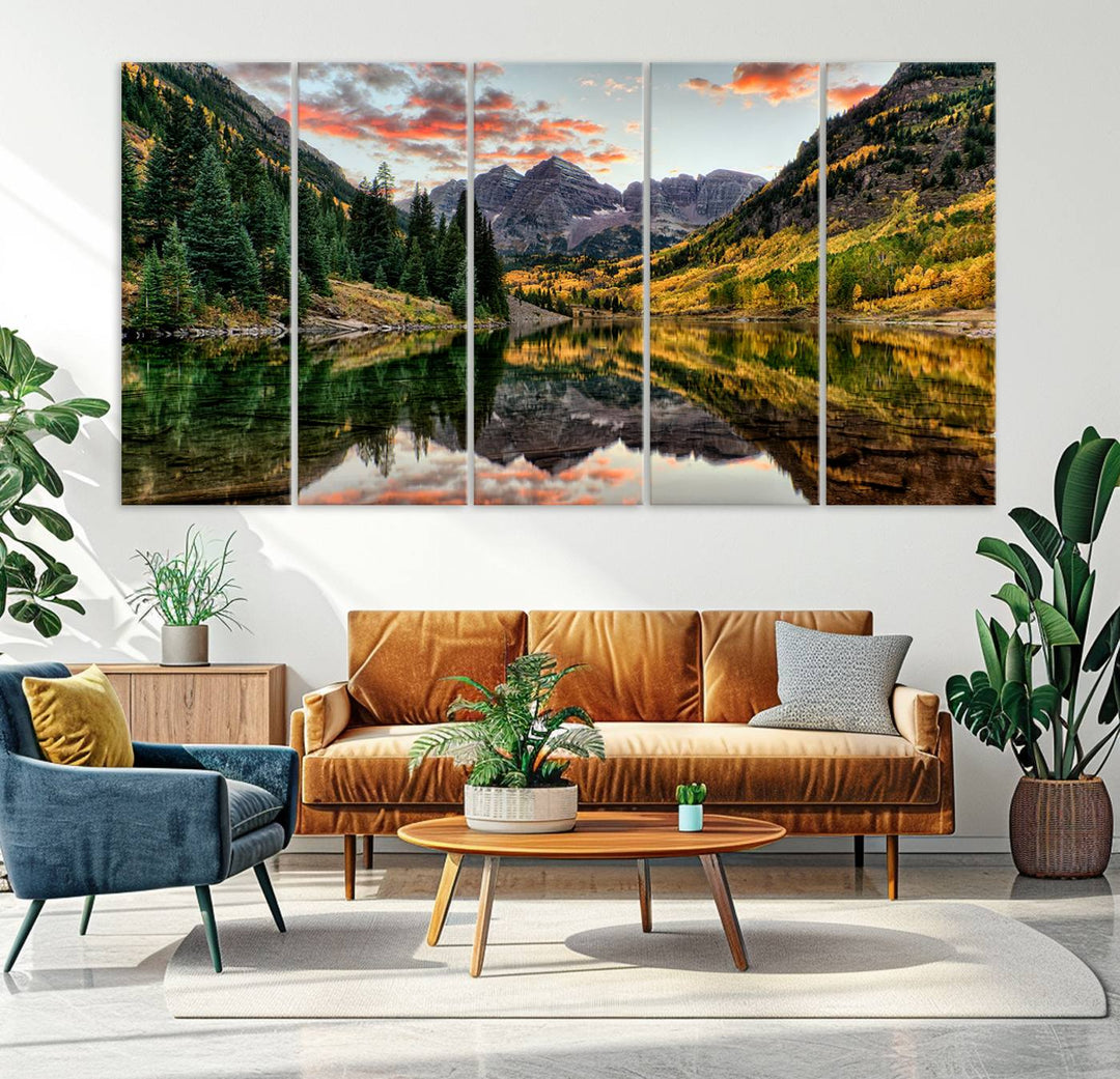 14376-MGV-CV-36X24-Maroon Bells Wall Art - Scenic Canvas Print of Maroon Bells in Autumn for Elegant Home or Office Decor