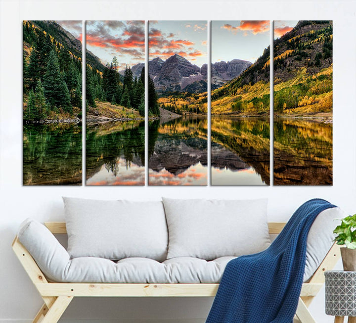14376-MGV-CV-36X24-Maroon Bells Wall Art - Scenic Canvas Print of Maroon Bells in Autumn for Elegant Home or Office Decor