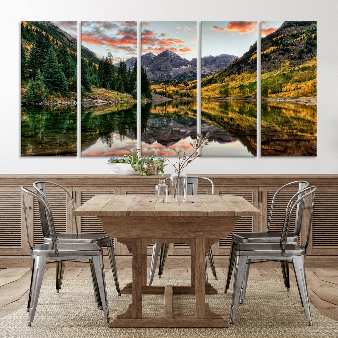 14376-MGV-CV-36X24-Maroon Bells Wall Art - Scenic Canvas Print of Maroon Bells in Autumn for Elegant Home or Office Decor