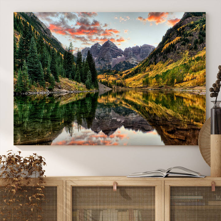 Maroon Bells Wall Art - Scenic Canvas Print of Maroon Bells in Autumn for Elegant Home or Office Decor
