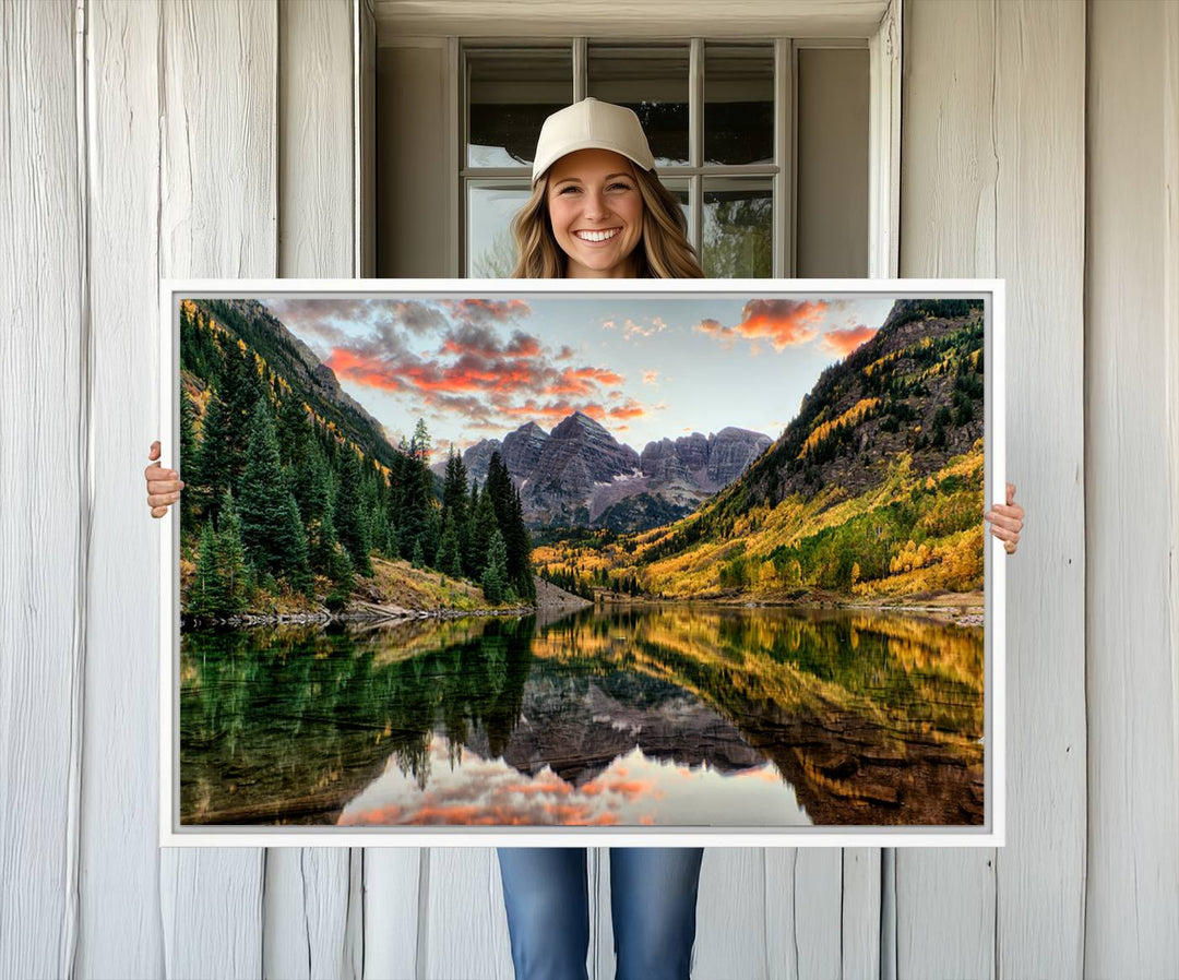 14376-MGV-CV-36X24-Maroon Bells Wall Art - Scenic Canvas Print of Maroon Bells in Autumn for Elegant Home or Office Decor