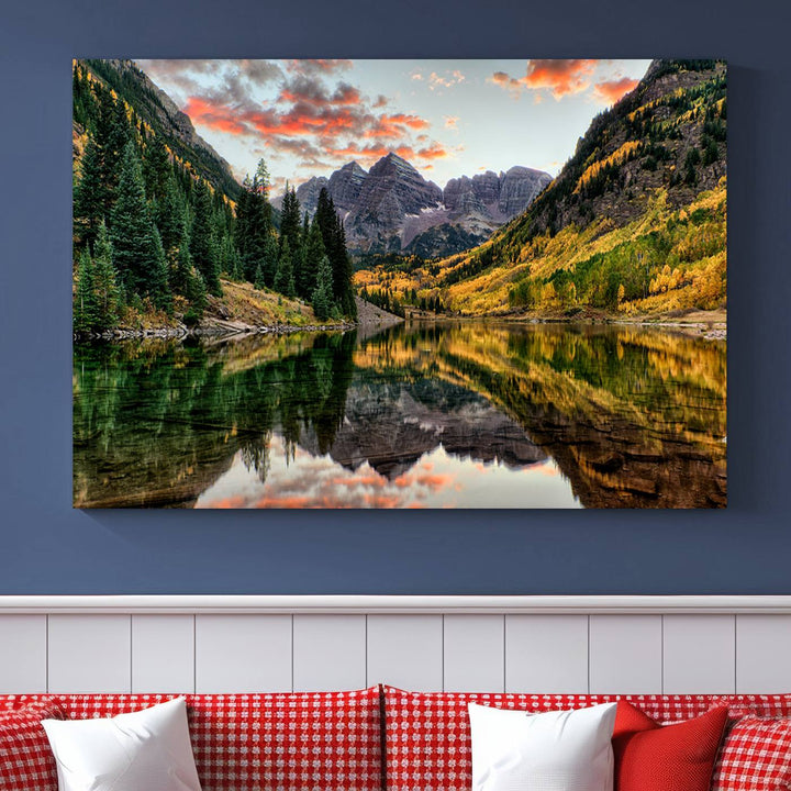 Maroon Bells Wall Art - Scenic Canvas Print of Maroon Bells in Autumn for Elegant Home or Office Decor