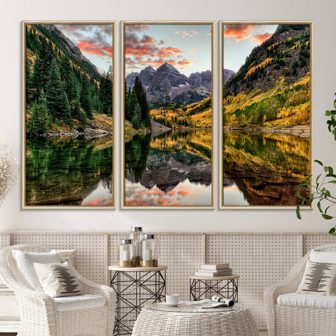 14376-MGV-CV-36X24-Maroon Bells Wall Art - Scenic Canvas Print of Maroon Bells in Autumn for Elegant Home or Office Decor