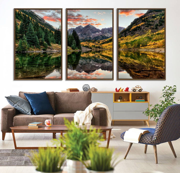 14376-MGV-CV-36X24-Maroon Bells Wall Art - Scenic Canvas Print of Maroon Bells in Autumn for Elegant Home or Office Decor