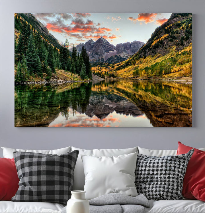 Maroon Bells Wall Art - Scenic Canvas Print of Maroon Bells in Autumn for Elegant Home or Office Decor